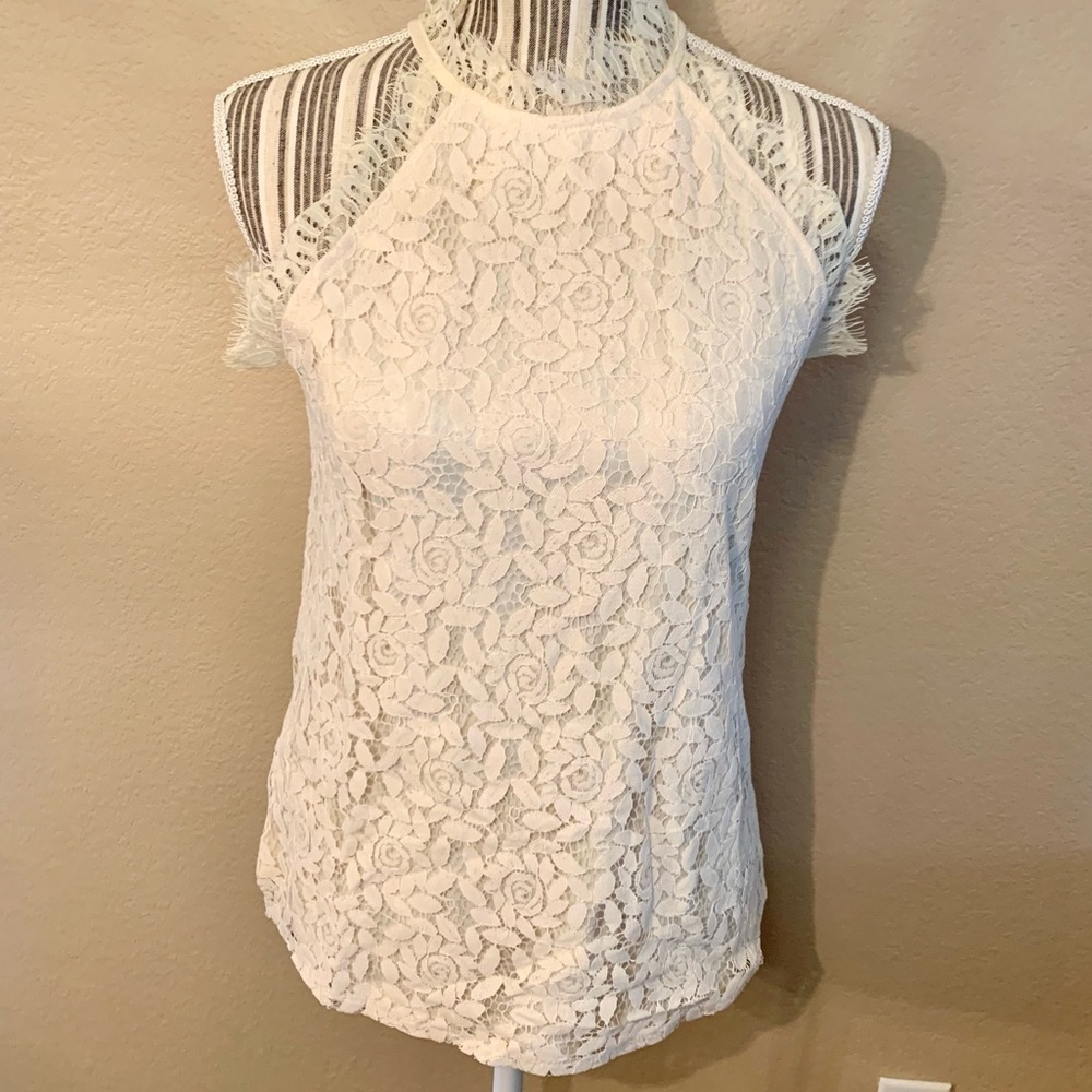 NEW Boho Lace Top Small Ivory / Cream Sleeveless Shirt w/Lace Layer Classy - Picture 7 of 16